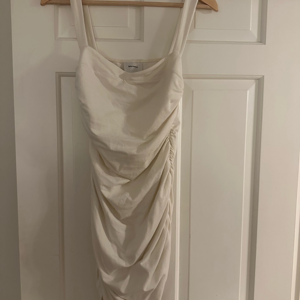 Reformation White Ruched Mini Dress - Picture 2 of 4